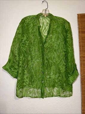 Vintage sheer shirt leaf tropical resort cruise vacation 60s 70s 80s 90s Shacket